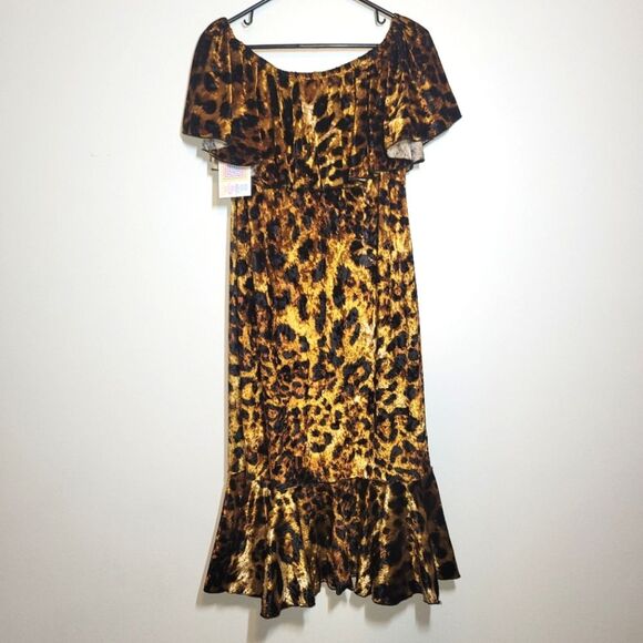 New Leopard Print Mermaid Flounce Dress XL - Picture 5 of 13